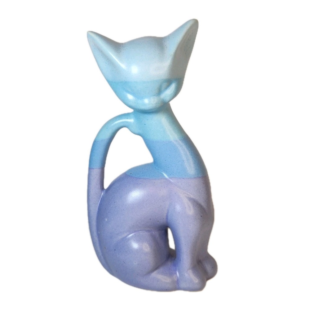 Padilla Pottery Blue Modernist Cat Figurine Tonala Mexico Vintage Ceramic MCM